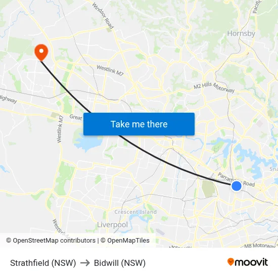 Strathfield (NSW) to Bidwill (NSW) map