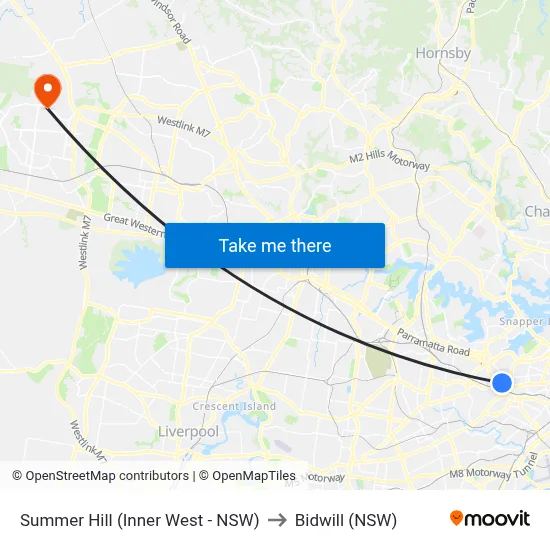 Summer Hill (Inner West - NSW) to Bidwill (NSW) map