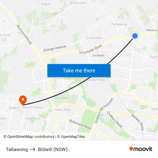Tallawong to Bidwill (NSW) map