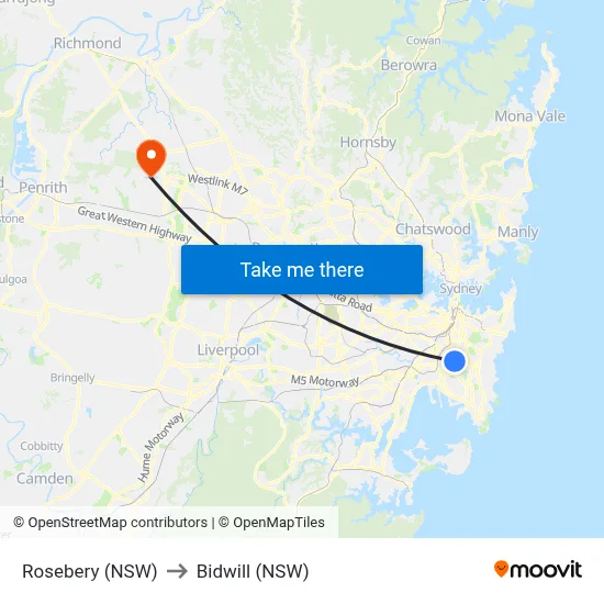 Rosebery (NSW) to Bidwill (NSW) map
