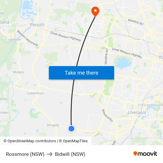 Rossmore (NSW) to Bidwill (NSW) map