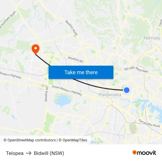Telopea to Bidwill (NSW) map