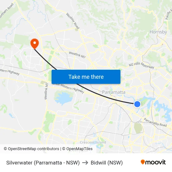 Silverwater (Parramatta - NSW) to Bidwill (NSW) map