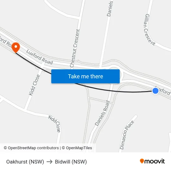 Oakhurst (NSW) to Bidwill (NSW) map