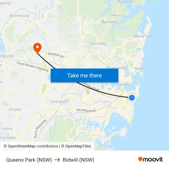 Queens Park (NSW) to Bidwill (NSW) map