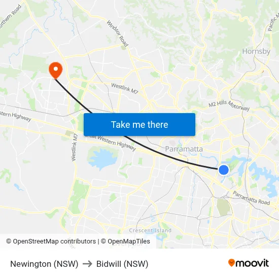 Newington (NSW) to Bidwill (NSW) map