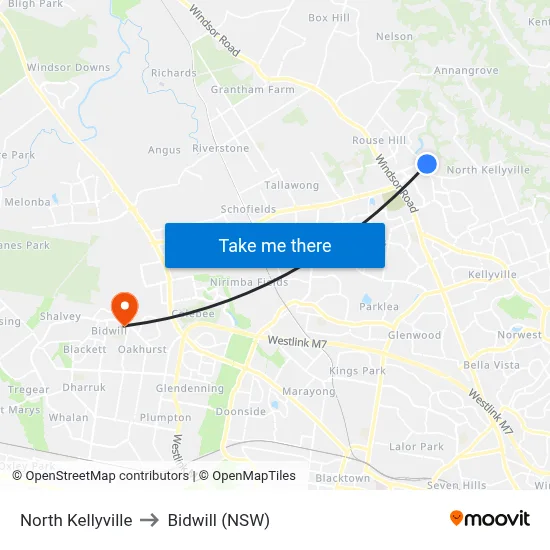 North Kellyville to Bidwill (NSW) map