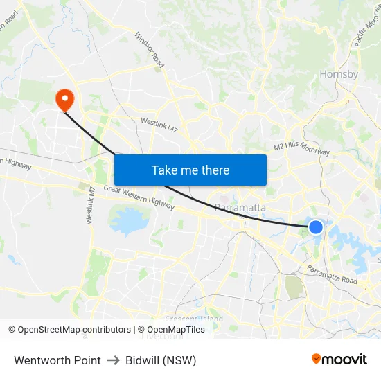 Wentworth Point to Bidwill (NSW) map