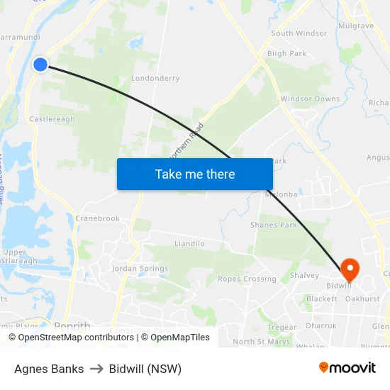 Agnes Banks to Bidwill (NSW) map