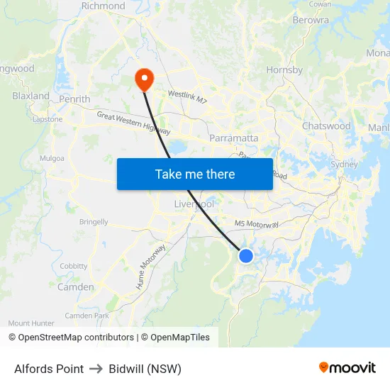 Alfords Point to Bidwill (NSW) map
