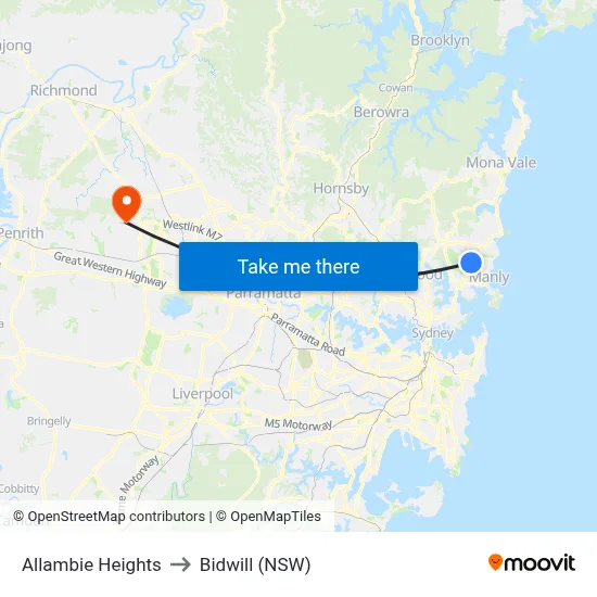 Allambie Heights to Bidwill (NSW) map