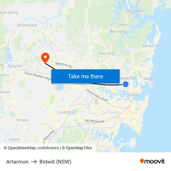 Artarmon to Bidwill (NSW) map