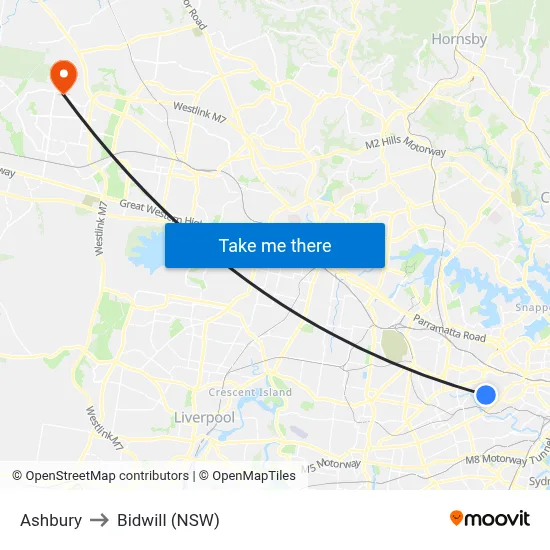 Ashbury to Bidwill (NSW) map