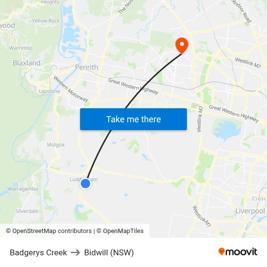 Badgerys Creek to Bidwill (NSW) map