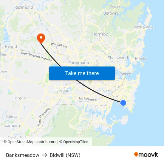 Banksmeadow to Bidwill (NSW) map