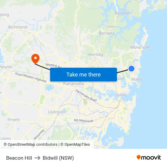 Beacon Hill to Bidwill (NSW) map