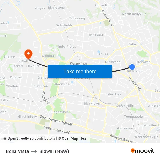 Bella Vista to Bidwill (NSW) map
