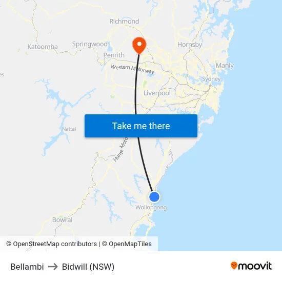 Bellambi to Bidwill (NSW) map