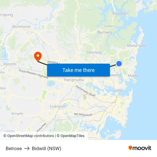 Belrose to Bidwill (NSW) map