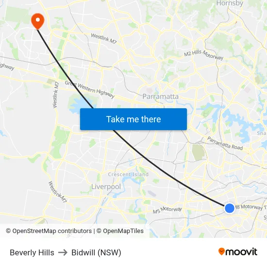 Beverly Hills to Bidwill (NSW) map