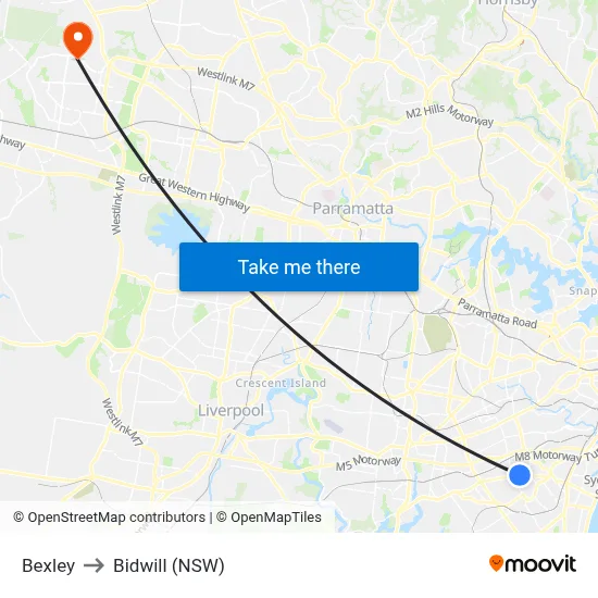Bexley to Bidwill (NSW) map