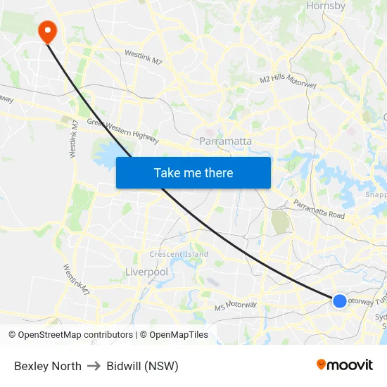 Bexley North to Bidwill (NSW) map