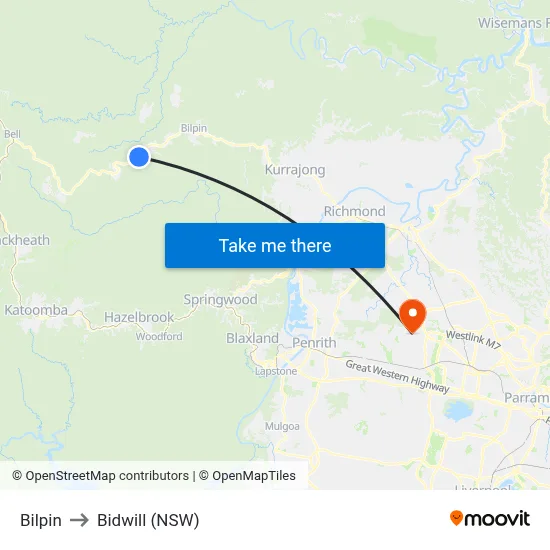 Bilpin to Bidwill (NSW) map