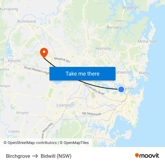 Birchgrove to Bidwill (NSW) map