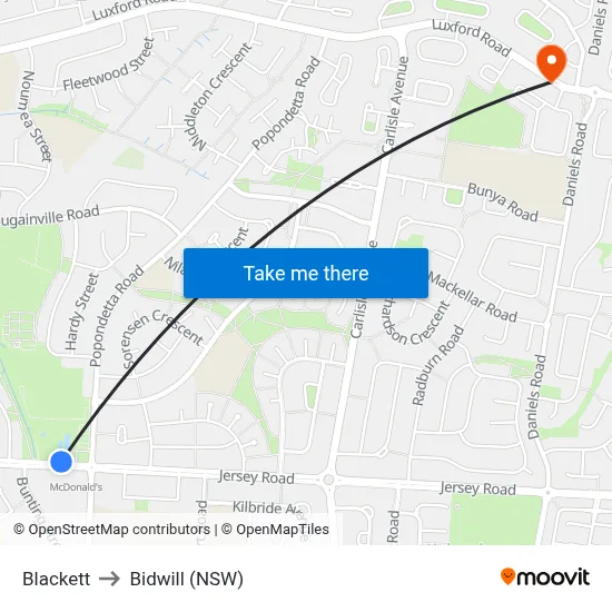 Blackett to Bidwill (NSW) map