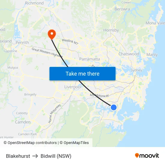 Blakehurst to Bidwill (NSW) map