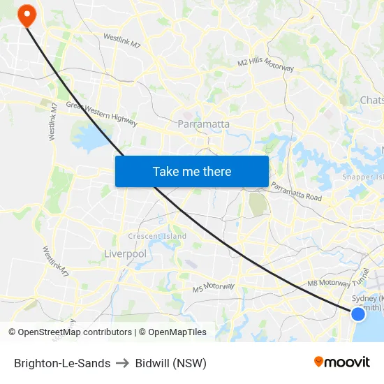 Brighton-Le-Sands to Bidwill (NSW) map