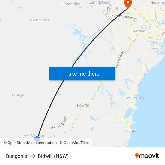 Bungonia to Bidwill (NSW) map