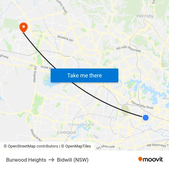 Burwood Heights to Bidwill (NSW) map