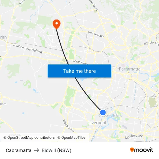 Cabramatta to Bidwill (NSW) map