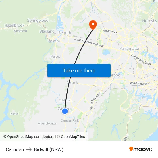Camden to Bidwill (NSW) map