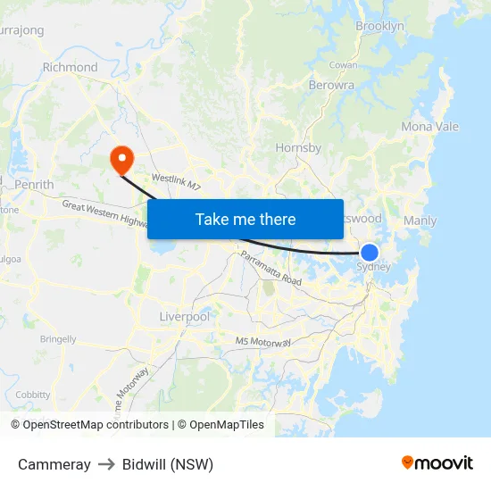 Cammeray to Bidwill (NSW) map