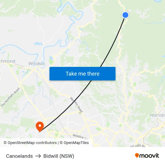 Canoelands to Bidwill (NSW) map