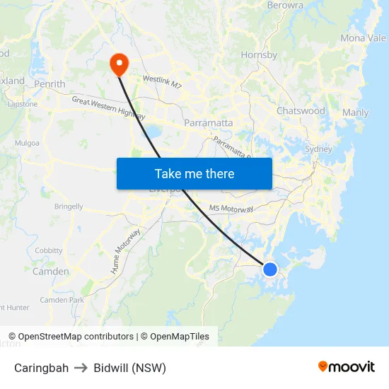 Caringbah to Bidwill (NSW) map