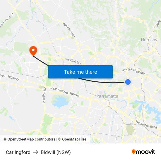 Carlingford to Bidwill (NSW) map