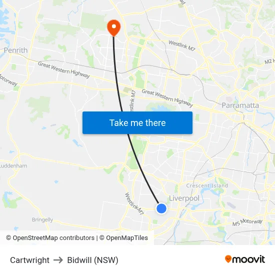 Cartwright to Bidwill (NSW) map