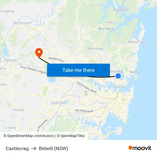 Castlecrag to Bidwill (NSW) map