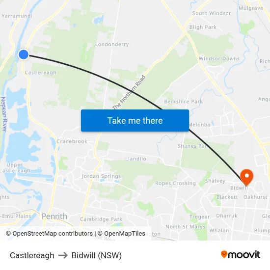 Castlereagh to Bidwill (NSW) map