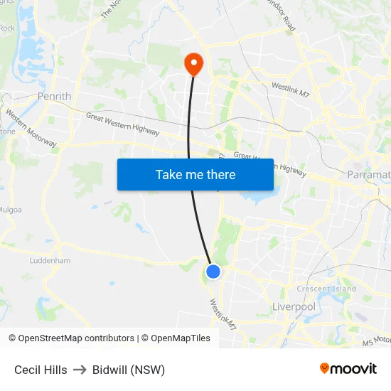 Cecil Hills to Bidwill (NSW) map