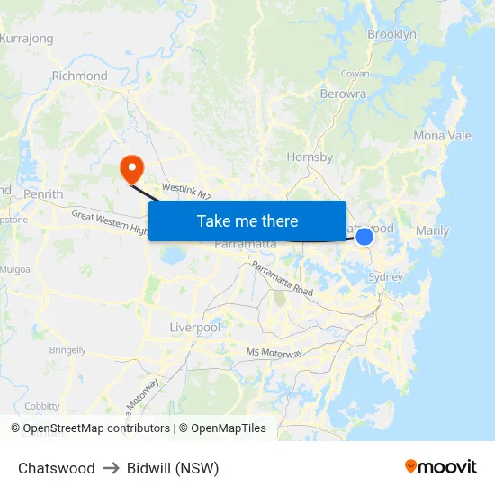 Chatswood to Bidwill (NSW) map