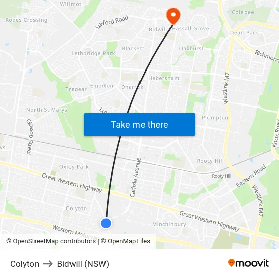 Colyton to Bidwill (NSW) map