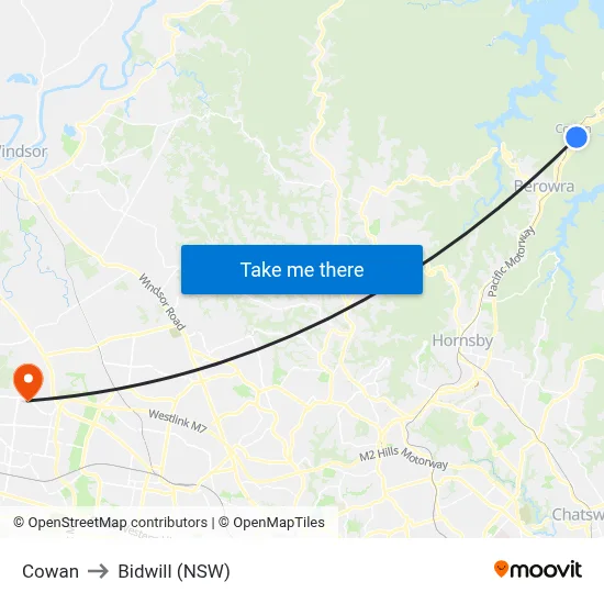 Cowan to Bidwill (NSW) map