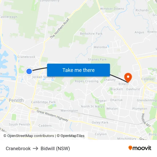 Cranebrook to Bidwill (NSW) map