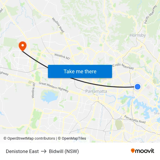 Denistone East to Bidwill (NSW) map