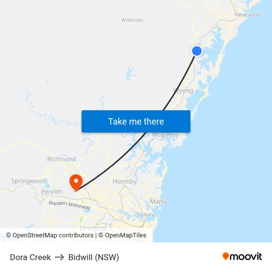 Dora Creek to Bidwill (NSW) map