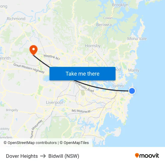 Dover Heights to Bidwill (NSW) map